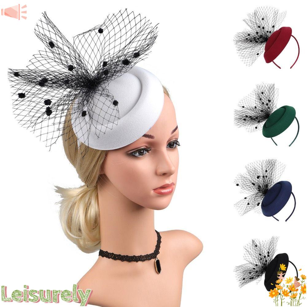 LEILY Mũ Beret Lưới Thắt Nút Màu Trơn Kiểu Vintage Mới Cho Đám Cưới