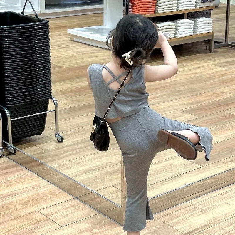 Set Áo Thun Không Tay Và Quần Dài Phong Cách Phương Tây Thời Trang Mùa Hè Cho Bé Gái