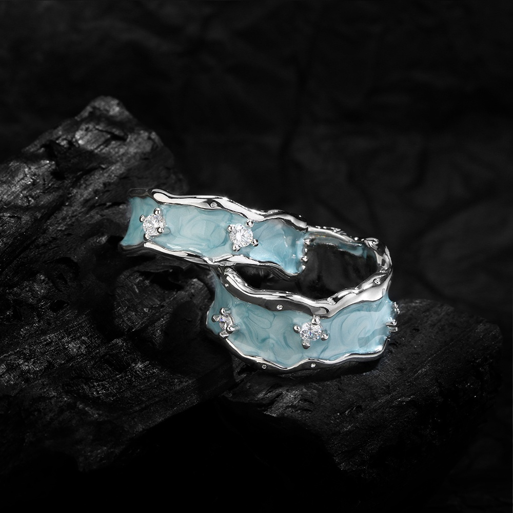 Nhẫn Đính Đá Zircon Xanh Phong Cách Hip Hop Đường Phố Cá Tính Cho Nam Và Nữ