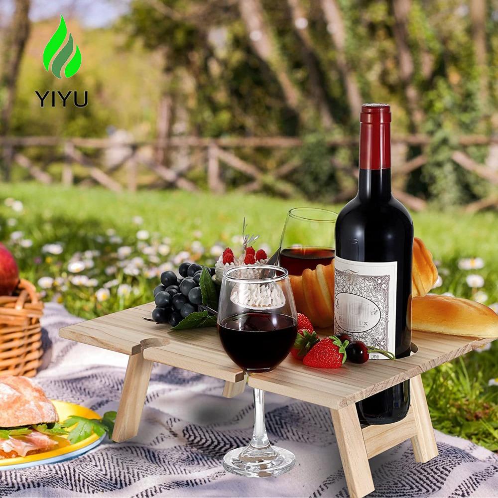 YIYU Bàn Gỗ Gấp Được 2 Trong 1 Với Giá Đỡ Cốc Tròn Cho Tiệc Tùng / Sân Vườn