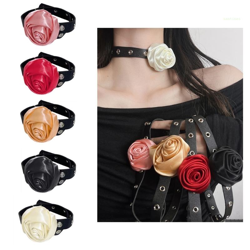 Vòng Cổ Choker Bằng Vải Hoa Trà Phong Cách Gothic Thanh Lịch Tùy Chỉnh Thời Trang Cho Nữ Y2K