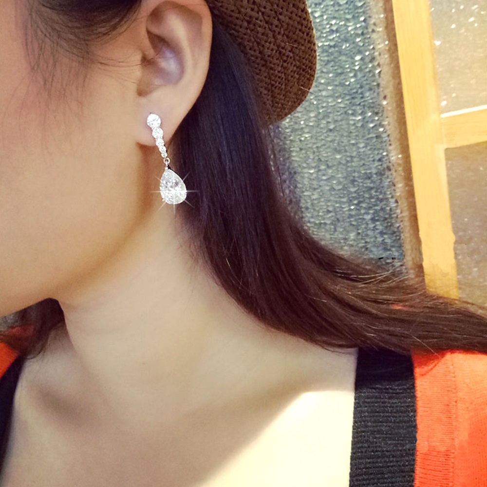 Bông Tai Bạc Dáng Dài Đính Đá Zircon Thời Trang Cho Nữ