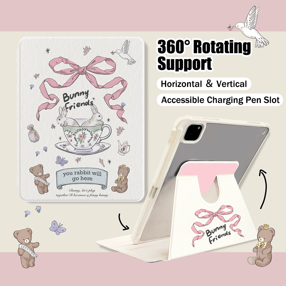 Ốp Máy Tính Bảng Cứng Hình Thỏ Hoạt Hình Cho iPad Mini 6 9.7 Air 3 / 4 / 5 10.2 9th / 10th Gen Pro 11 inch 2022 2021 Pro 12.9 2022 2021 Giá Đỡ