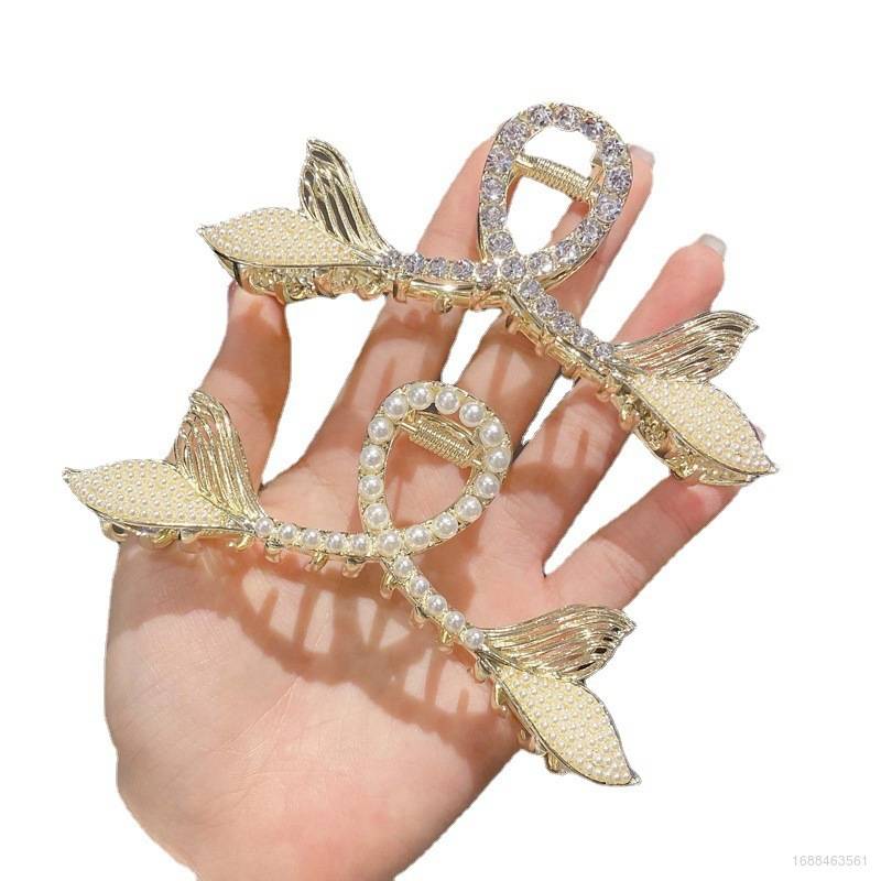 Kẹp Tóc Kim Loại Hình Đuôi Cá Đính Ngọc Trai Nhân Tạo Thời Trang