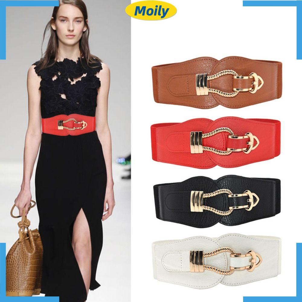 MOILYVN Thắt Lưng Da Bản To Co Giãn Phong Cách Vintage Sang Trọng