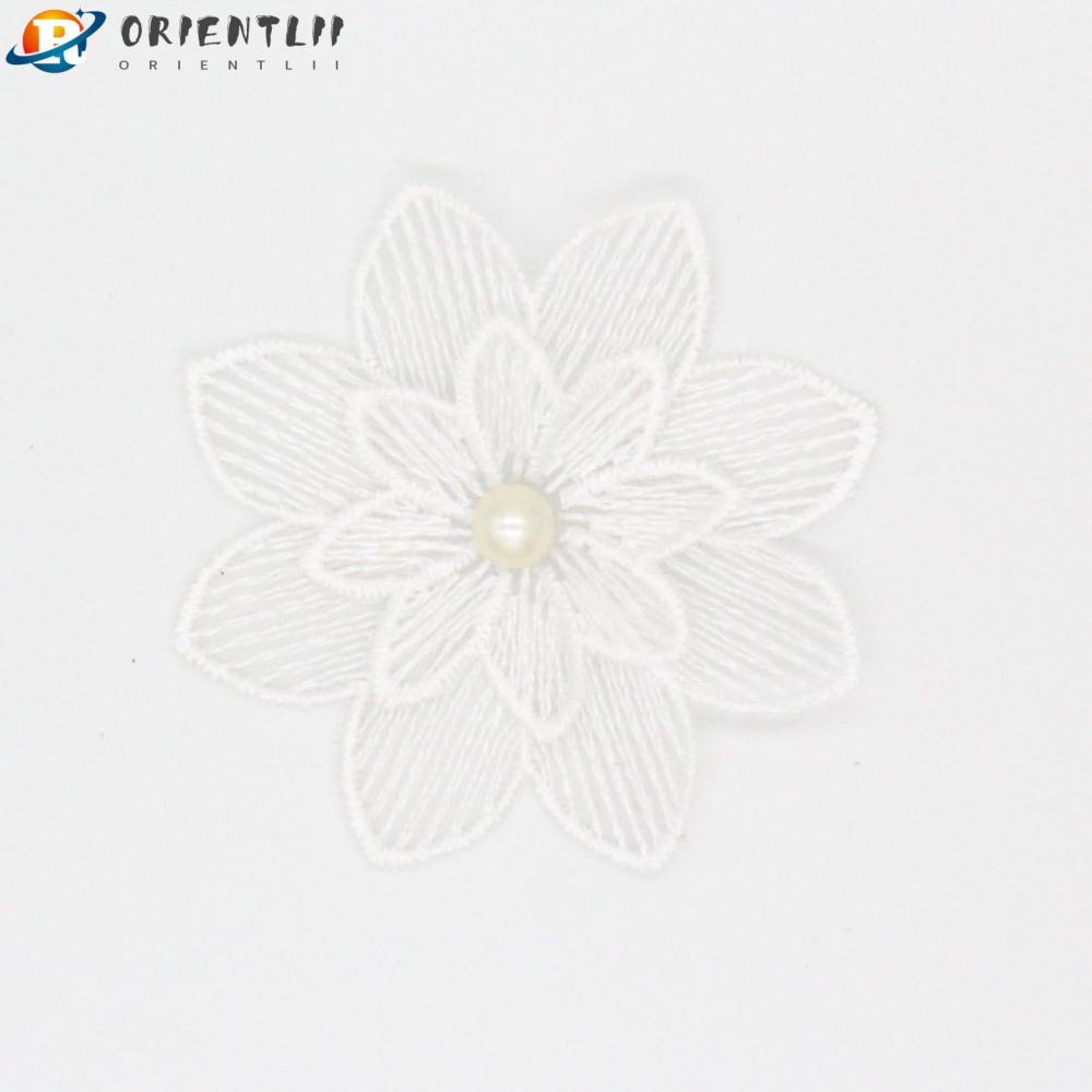 ORIENTLII Vải Ren Lụa Polyester 7.3cm Thêu Họa Tiết Đính Ngọc Trai Trang Trí Nghệ Thuật DIY