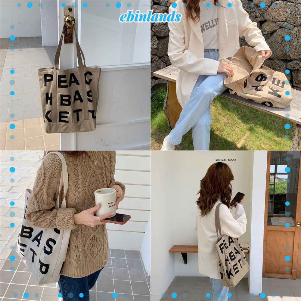 EBINLANDS Túi Tote Mềm Cỡ Lớn In Họa Tiết Hoạt Hình / Chữ Cái Thời Trang Du Lịch