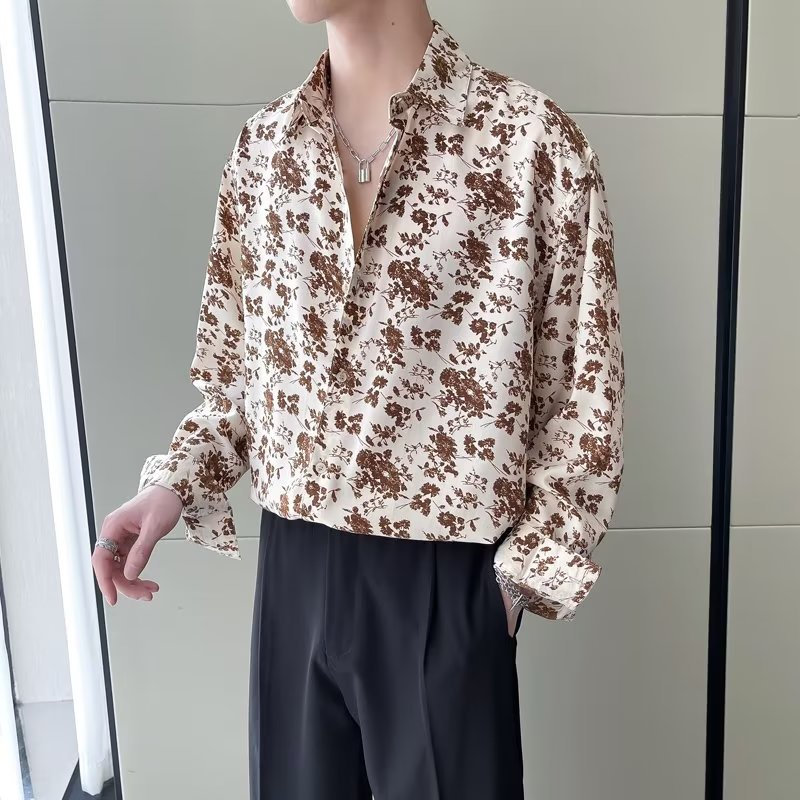 Áo Sơ Mi Nam Dài Tay Dáng Rộng In Họa Tiết Hoa Phong Cách Hàn Quốc Thời Trang Xuân Hè