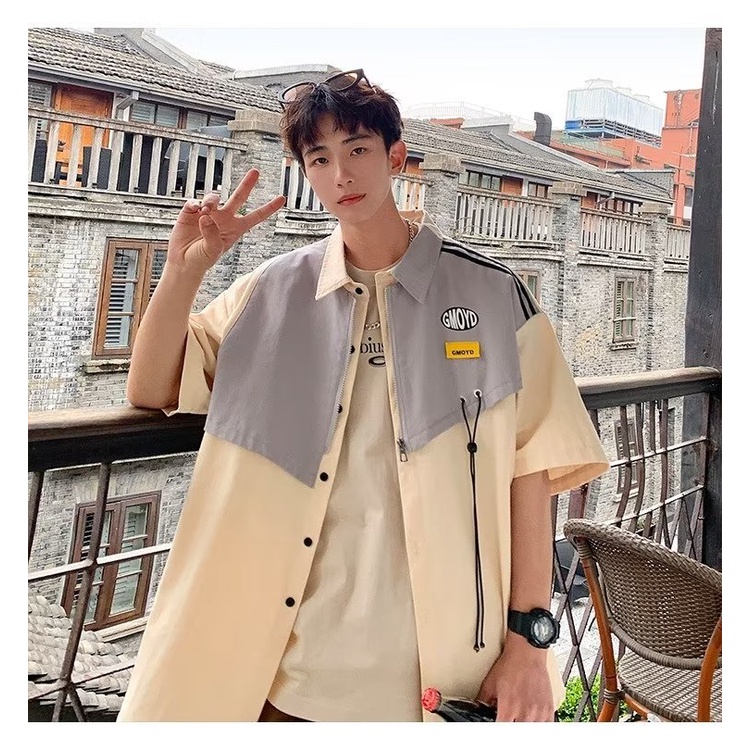 Áo Sơ Mi Tay Ngắn Giả Hai Lớp Phong Cách Hong Kong Thời Trang Mùa Hè Mới Cho Nam