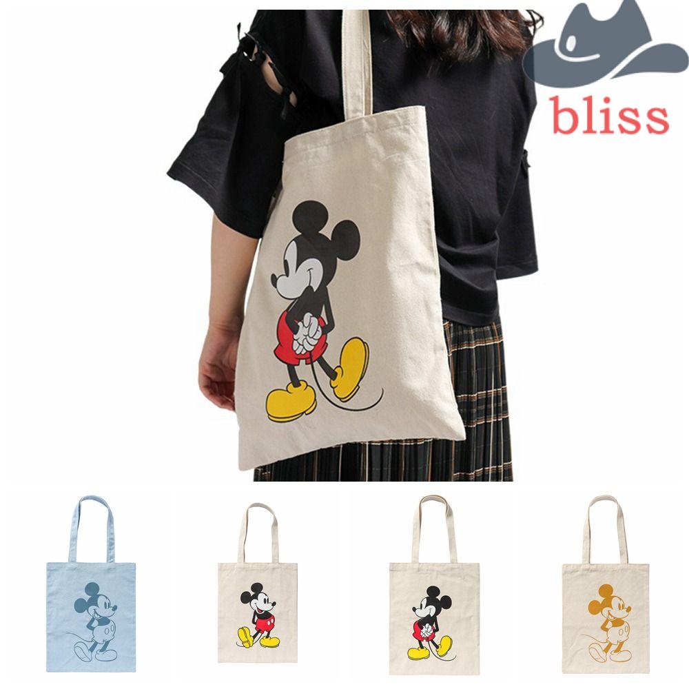 BLISS Túi Xách Canvas Cỡ Lớn Họa Tiết Chuột Mickey Hoạt Hình Dễ Thương