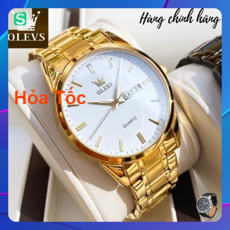Đồng hồ quartz OLEVS 6898G dây thép không gỉ dạ quang chống nước chính hãng cho nam