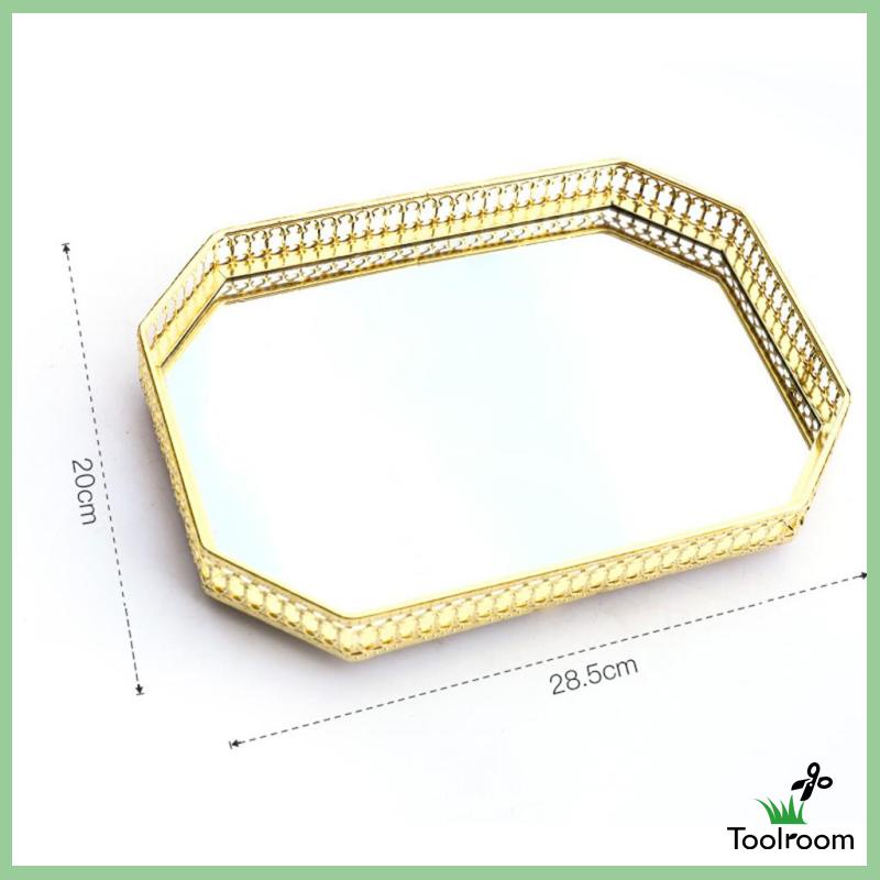 Khay Đựng Trang Sức / Nến / Mỹ Phẩm Bằng Kính Kiểu Vintage Có Gương Trang Trí