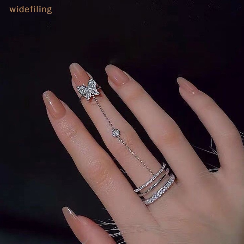 Nhẫn Đôi Phối Dây Xích Tua Rua Hình Bướm Phong Cách Punk Thời Trang Cho Nữ