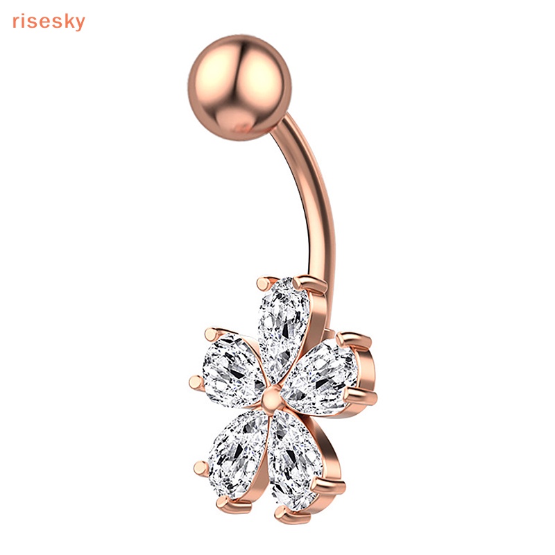 Khuyên Rốn Bằng Thép Không Gỉ Hình Hoa Đính Pha Lê Cho Nữ