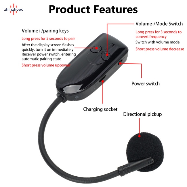 Micro Không Dây 2.4g Gắn Đầu Dùng Cho Giáo Viên Dạy Học Kèm Bộ Nhận Tín Hiệu