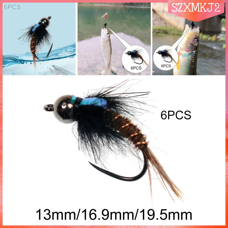 Bộ 6 Mồi Câu Cá Hình Ruồi Chống Thấm Nước #8 #10 #12 Phao Câu Cá Chất Lượng Cao Chuyên Dùng