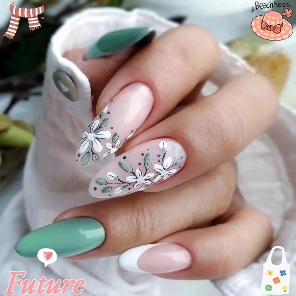 FUTURE Bộ 24 Móng Tay Giả Hình Hoa Trắng Có Thể Tháo Rời Cho Nữ