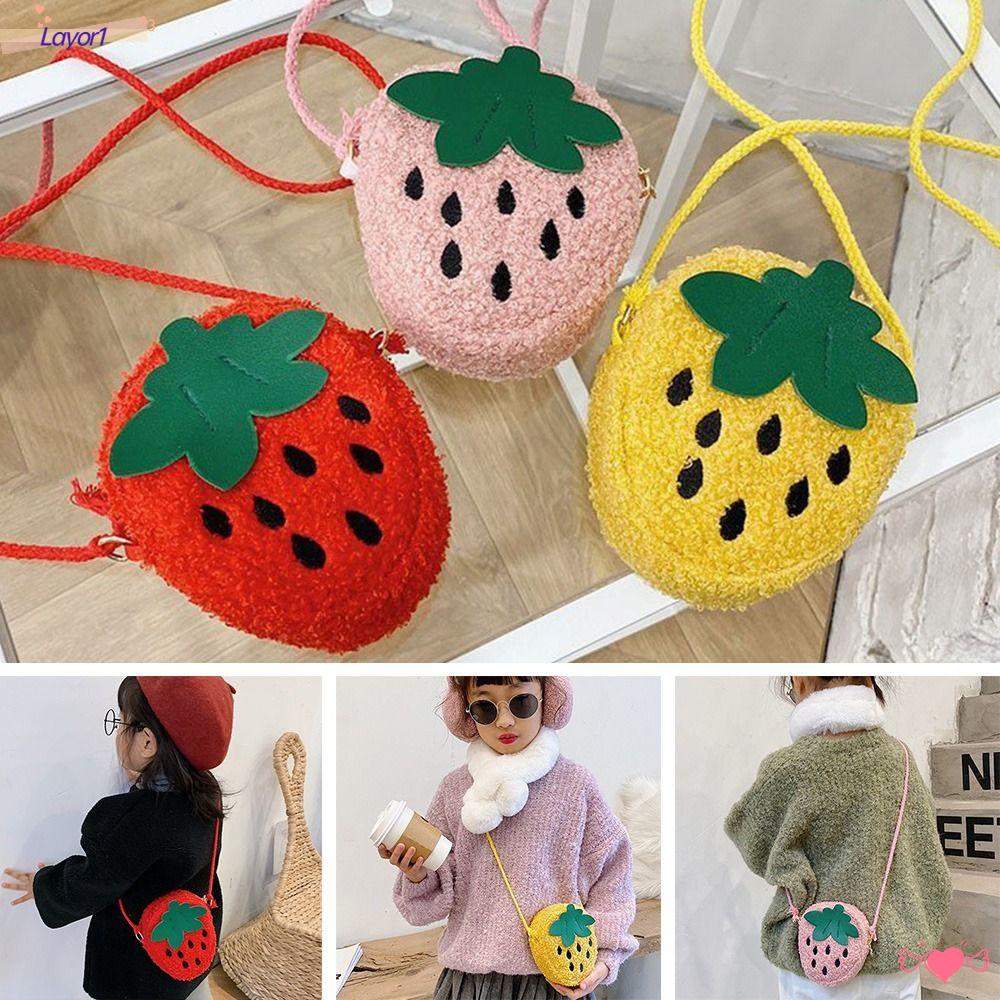 LAYOR1 Túi Đeo Vai Đựng Tiền Xu Hình Quả Dâu Tây Nhỏ Xinh Đáng Yêu Cho Bé