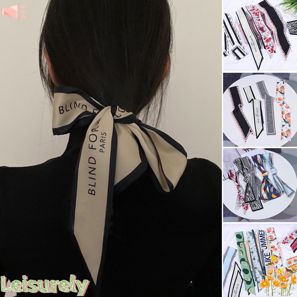 LEILY Dây Cột Tóc Đuôi Ngựa Bằng Ruy Băng Dài In Họa Tiết Hoa Thời Trang