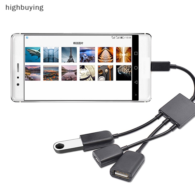 Cáp OTG 3 Trong 1 Cổng Micro USB Type C Sang Hai Cổng USB 2.0 Mới