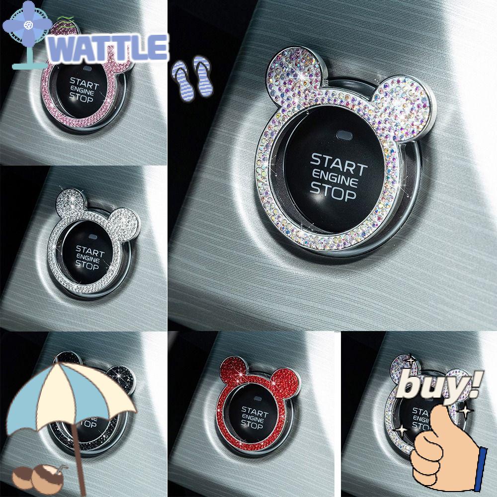 WTTLE Vòng Nhẫn Trang Trí Nút Khởi Động Xe Hơi Màu Pha Lê Lấp Lánh Thời Trang