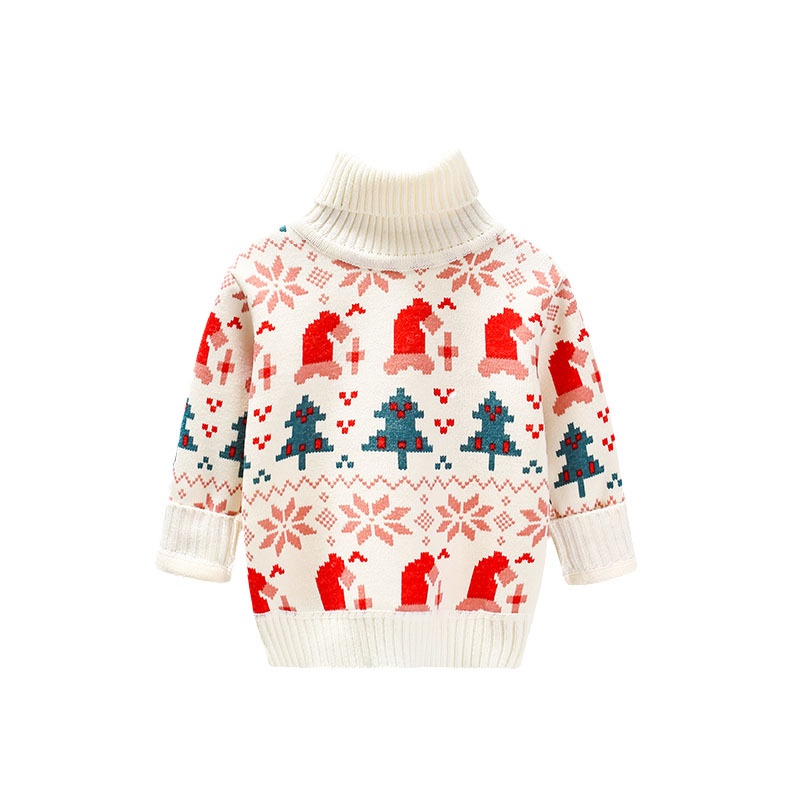 Beibeiyin Áo Sweater Dệt Kim Chui Đầu Cổ Lọ Dày Dặn Ấm Áp Phong Cách Giáng Sinh Cho Bé Gái