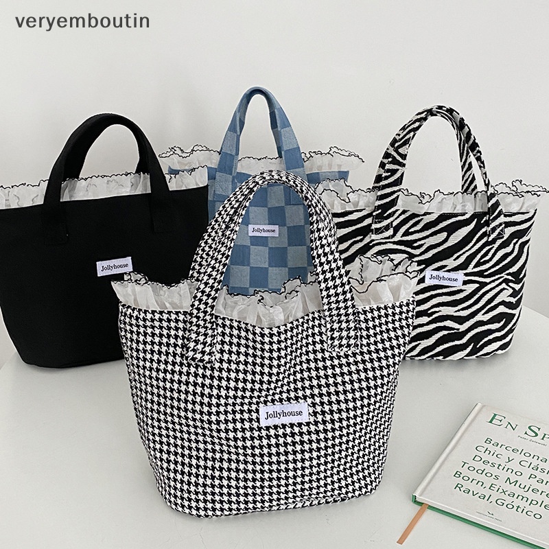 Túi Xách Vải Canvas Màu Trơn Họa Tiết Ngựa Vằn Phối Ren Lá Sen Sức Chứa Lớn Sáng Tạo Thời Trang Cho Nữ n