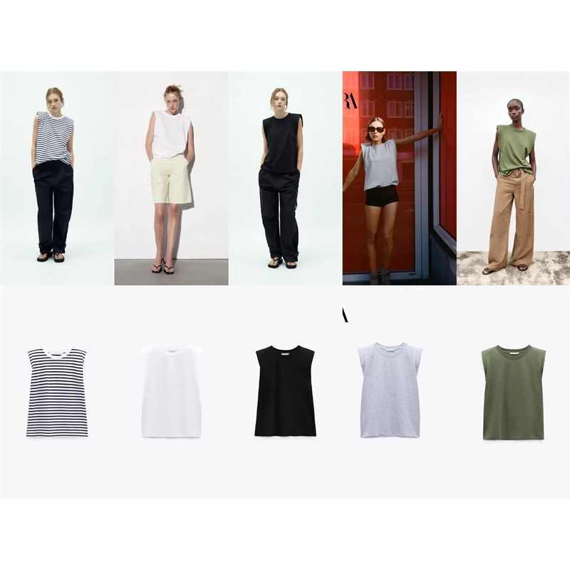 Zara Áo Thun Cotton Sát Nách Cổ Tròn Có Đệm Vai Trang Trí Thời Trang Cho Nữ 0858034