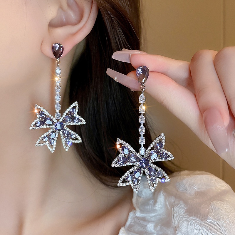Khuyên Tai Bạc Tua Rua Thắt Nơ Đính Đá Zircon Thời Trang Cá Tính