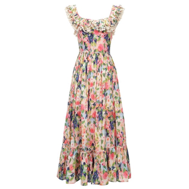 Haze Hezhi Đầm Trễ Vai In Tranh Sơn Dầu Bằng Tay Phong Cách Pháp