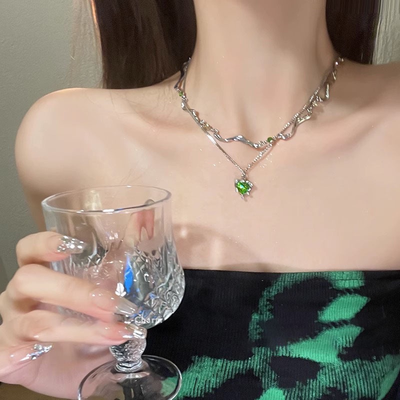 Vòng cổ Đính Đá Zircon Màu Xanh Lá Sang Trọng Thời Trang Cho Nữ