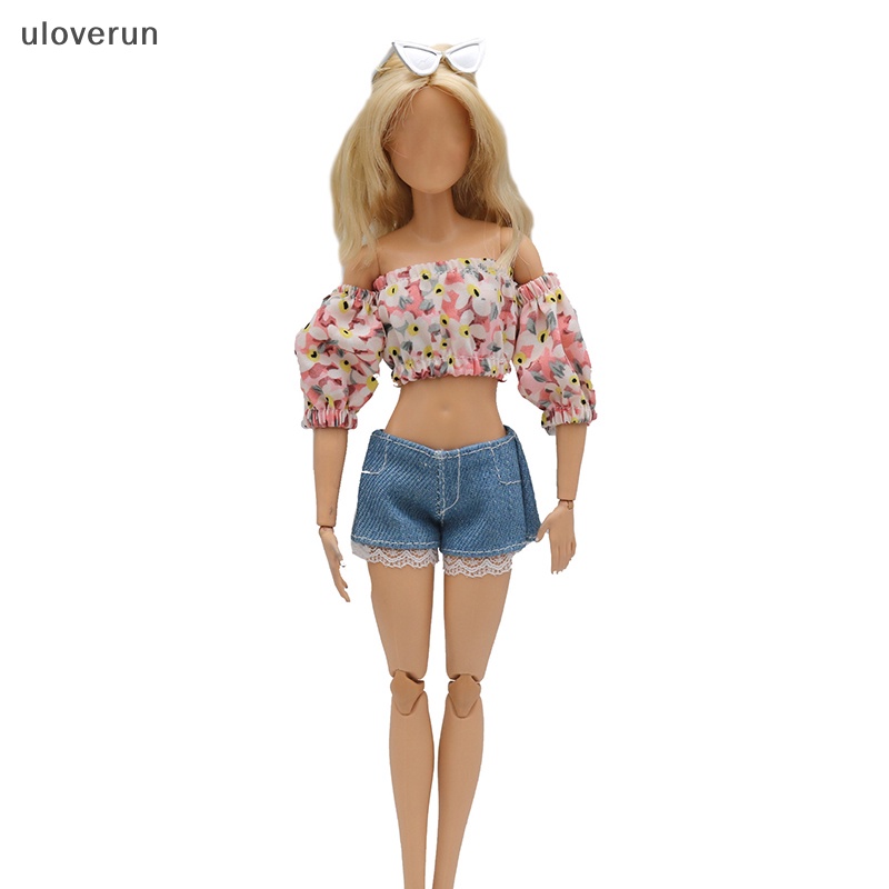 Uloverun Bộ Quần Áo Denim Tay Phồng In Hoa Tinh Tế Sáng Tạo Và Thiết Thực Cho Búp Bê 29cm