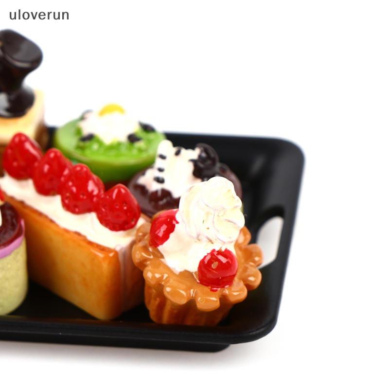 Uloverun Set 8 Bánh Kem Tỉ Lệ 1 / 12 + 1tray Trang Trí Nhà Búp Bê