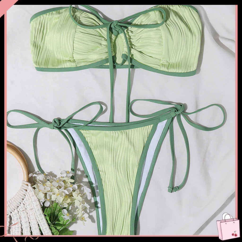 Bộ Đồ Bơi 2 Mảnh Hở Vai Phối Dây Cột Thời Trang Quyến Rũ Cho Nữ