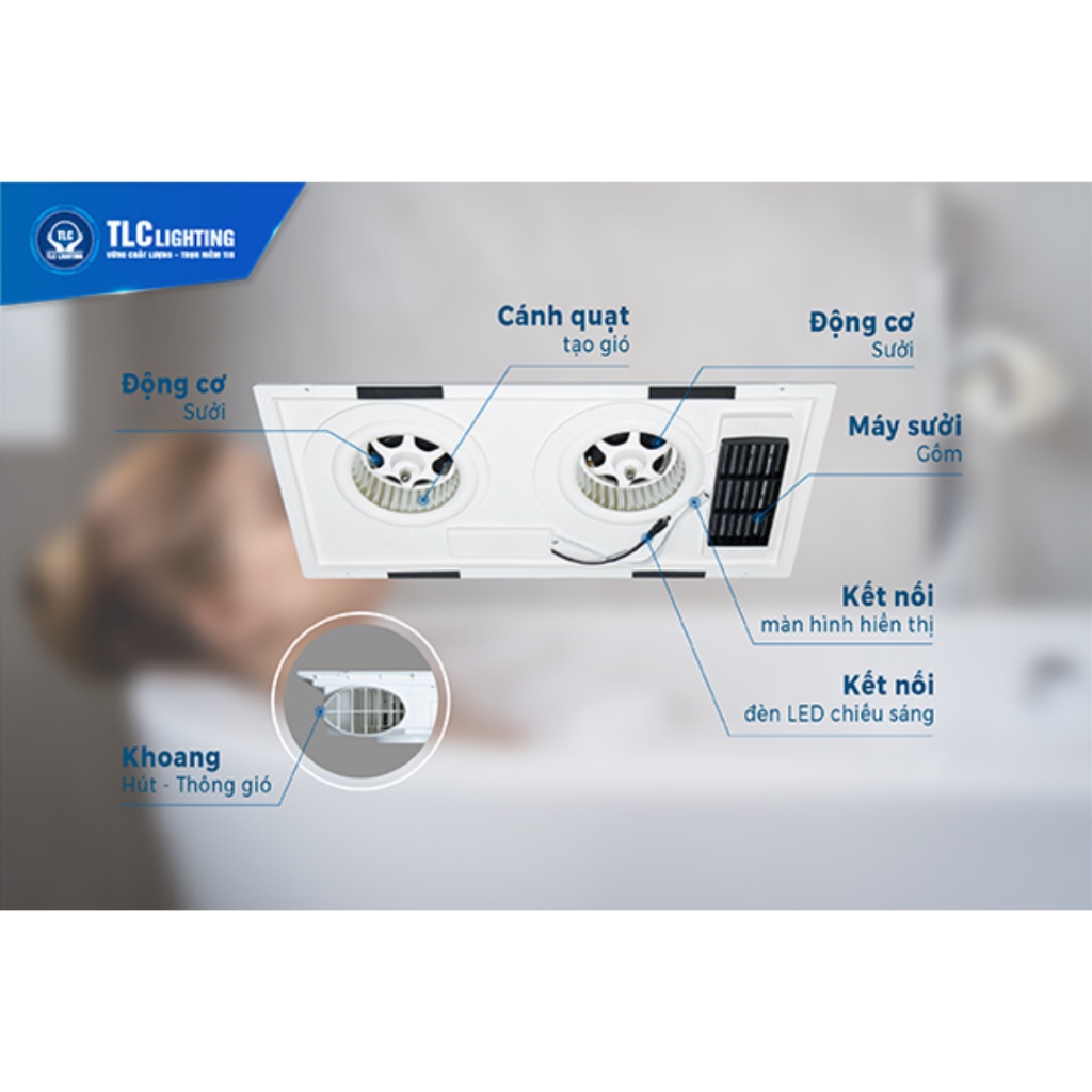 Quạt sưởi âm trần đa năng KAW-TLC, đèn sưởi nhà tắm làm ấm, làm mát, chiếu sáng bảo hành chính hãng 3 năm