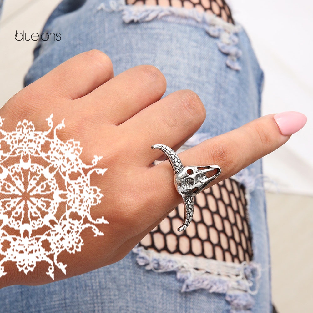 Nhẫn Hở Hình Đầu Lâu Bò Phong Cách Vintage Đơn Giản Cho Nam Và Nữ