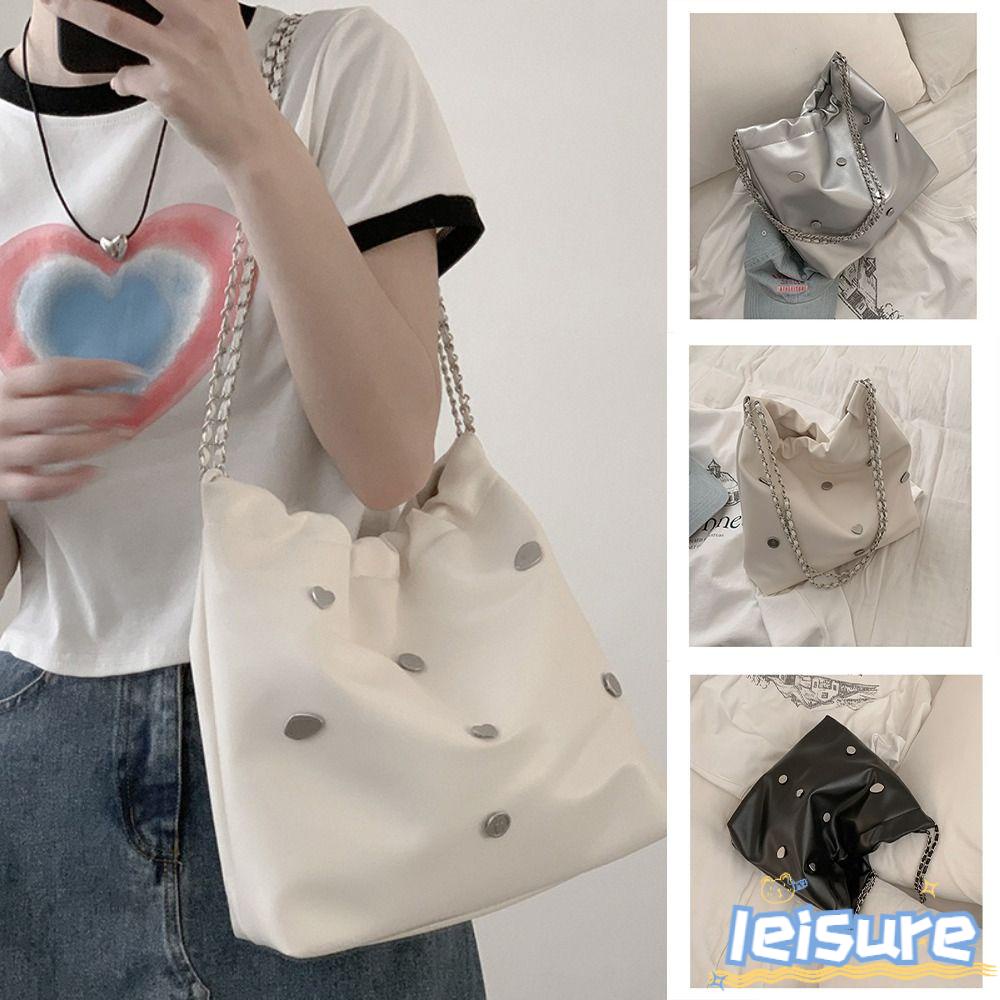 LEISURE Túi Xách Da Đeo Vai Sức Chứa Lớn Phối Dây Xích Thời Trang Cho Nữ