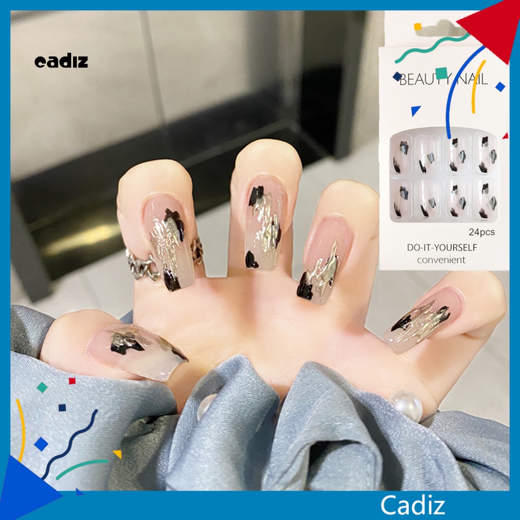 Bộ 24 Móng Tay Giả Dạng Nhấn Bằng Keo Dán Toàn Diện