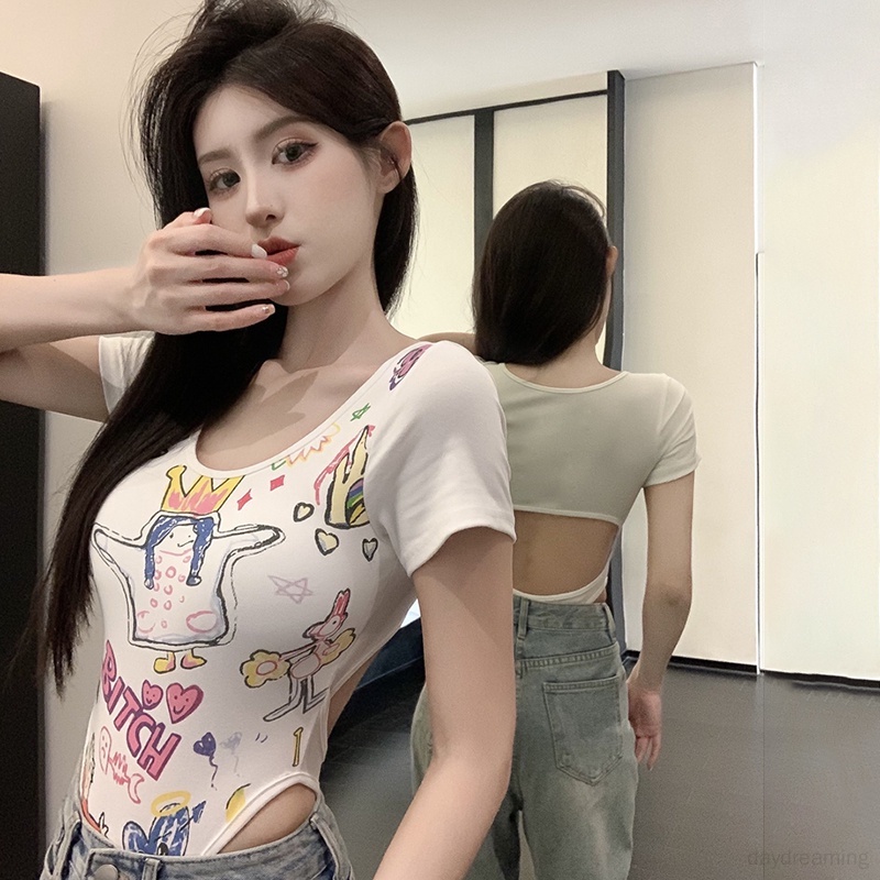 Áo liền quần Cổ Vuông Họa Tiết Bánh Sữa Y2K Dễ Thương Cho Nữ