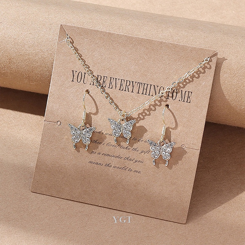 Ygt Set Vòng cổ Và Bông Tai Mạ Bạc 925 Hình Bướm Đính Đá Pha Lê Lấp Lánh Thời Trang