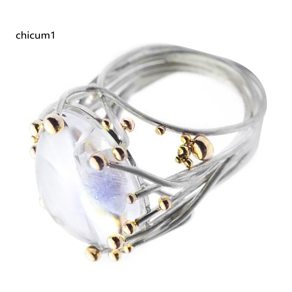 Nhẫn Đính Hôn Đính Đá Topaz Nhân Tạo Màu Sắc Đôi Phong Cách Vintage Dành Cho Nữ