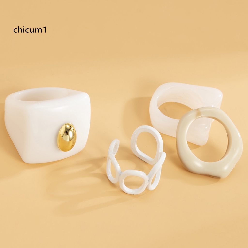 Set 4 Nhẫn Acrylic Phong Cách Vintage Dành Cho Nữ