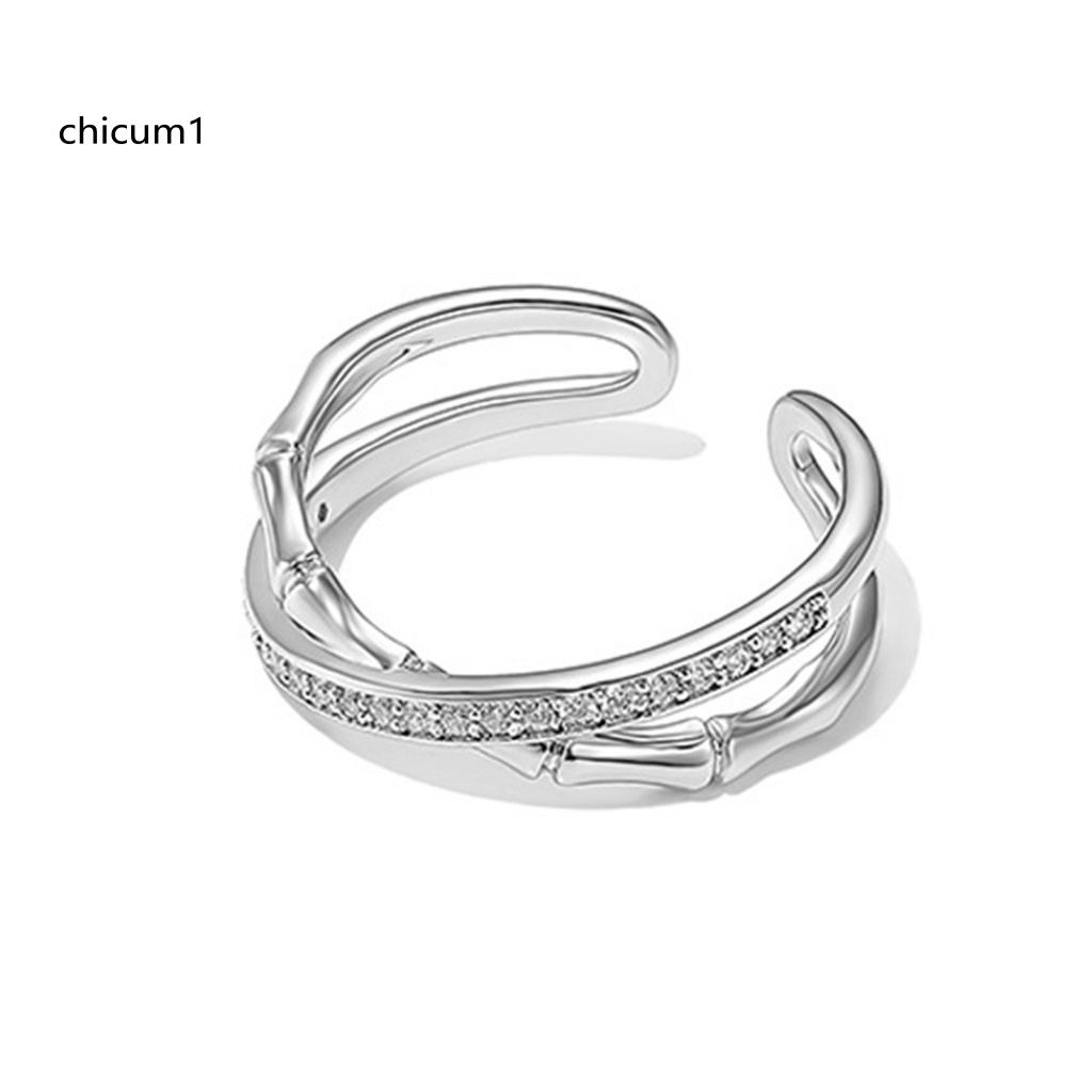 Nhẫn Cặp Bằng Tre Dạng Mở Đính Đá Zirconia Sáng Bóng Thời Trang