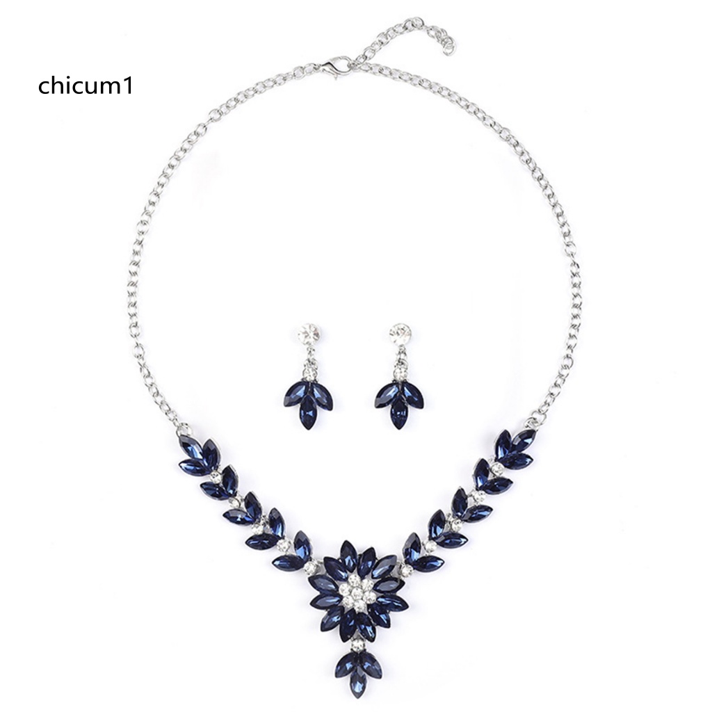 1 Set Vòng cổ Và Bông Tai Đính Đá Pha Lê Nhân Tạo Màu Sắc Tương Phản Phong Cách Vintage