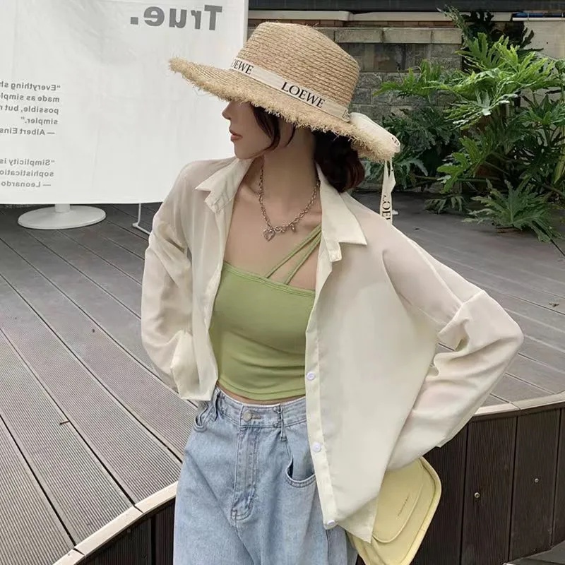 Áo Sơ Mi Chiffon Mỏng Tay Dài Chống Tia UV Phong Cách Hàn Quốc Thanh Lịch Thời Trang Mùa Hè Cho Nữ