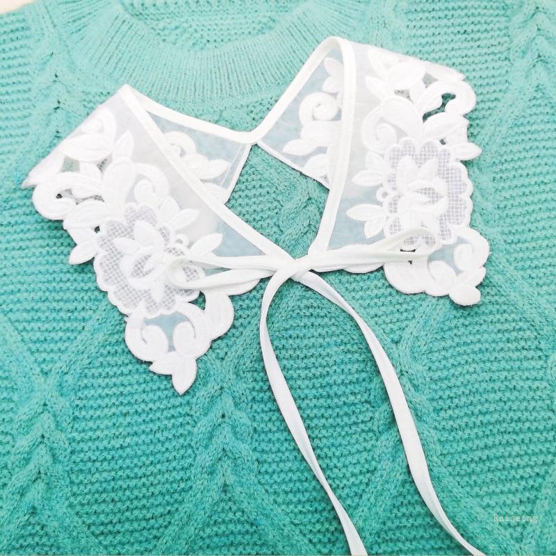 Khăn Choàng Cổ Màu Trắng Thêu Họa Tiết Hoa Lá Xinh Xắn Thời Trang Cho Nữ DIY