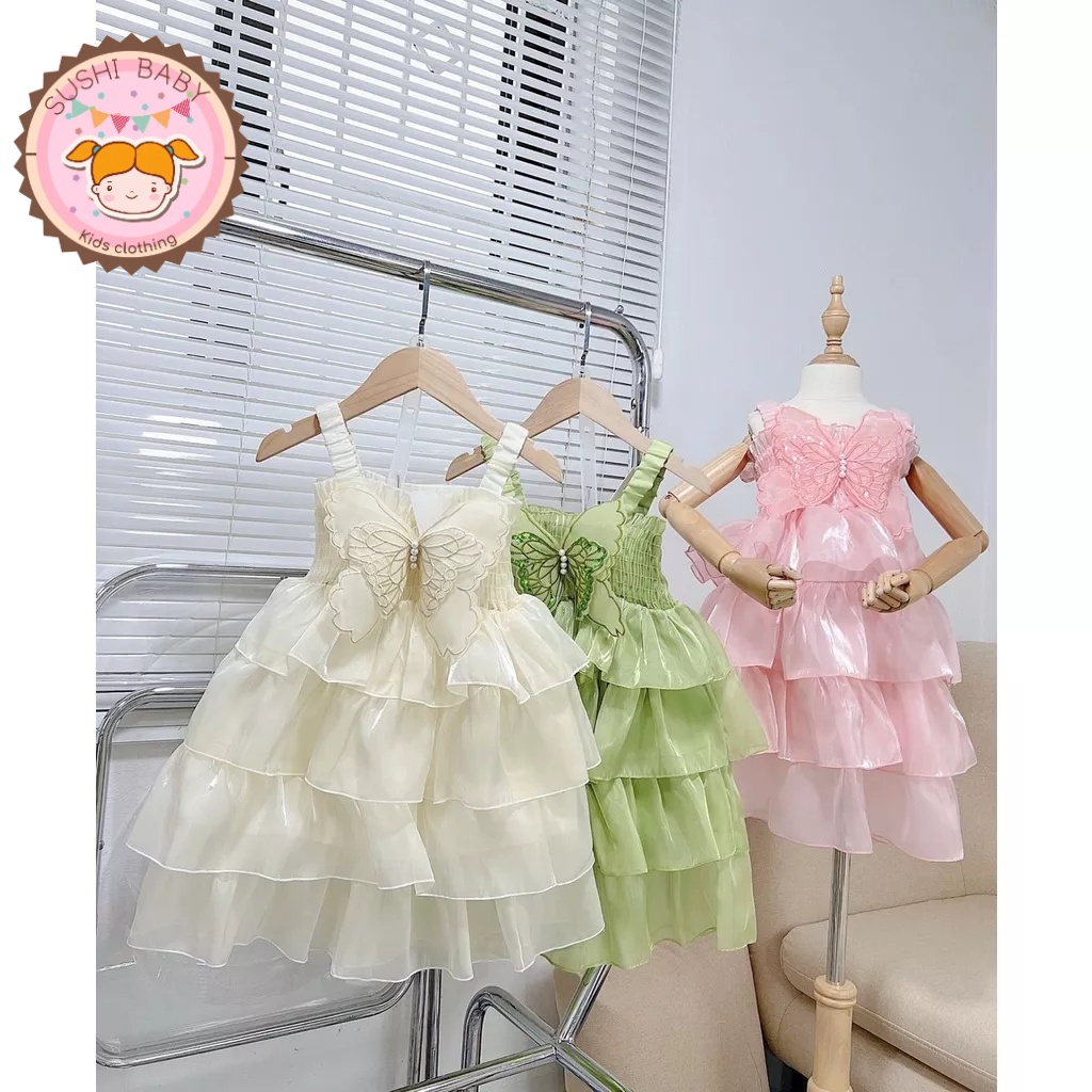 Váy voan tơ 4 tầng kèm cánh bư.ớm rời cho bé cho bé gái diện hè, đi tiệc, đi chơi