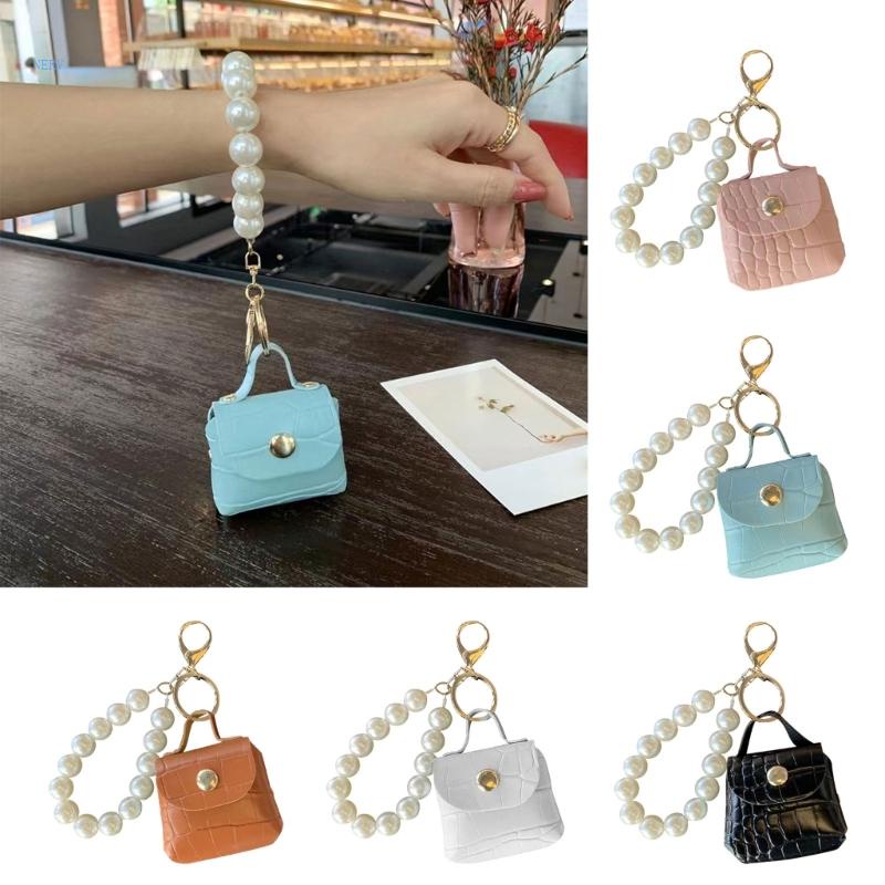 Móc Khóa Đính Ngọc Trai Mini Bằng Da Xinh Xắn