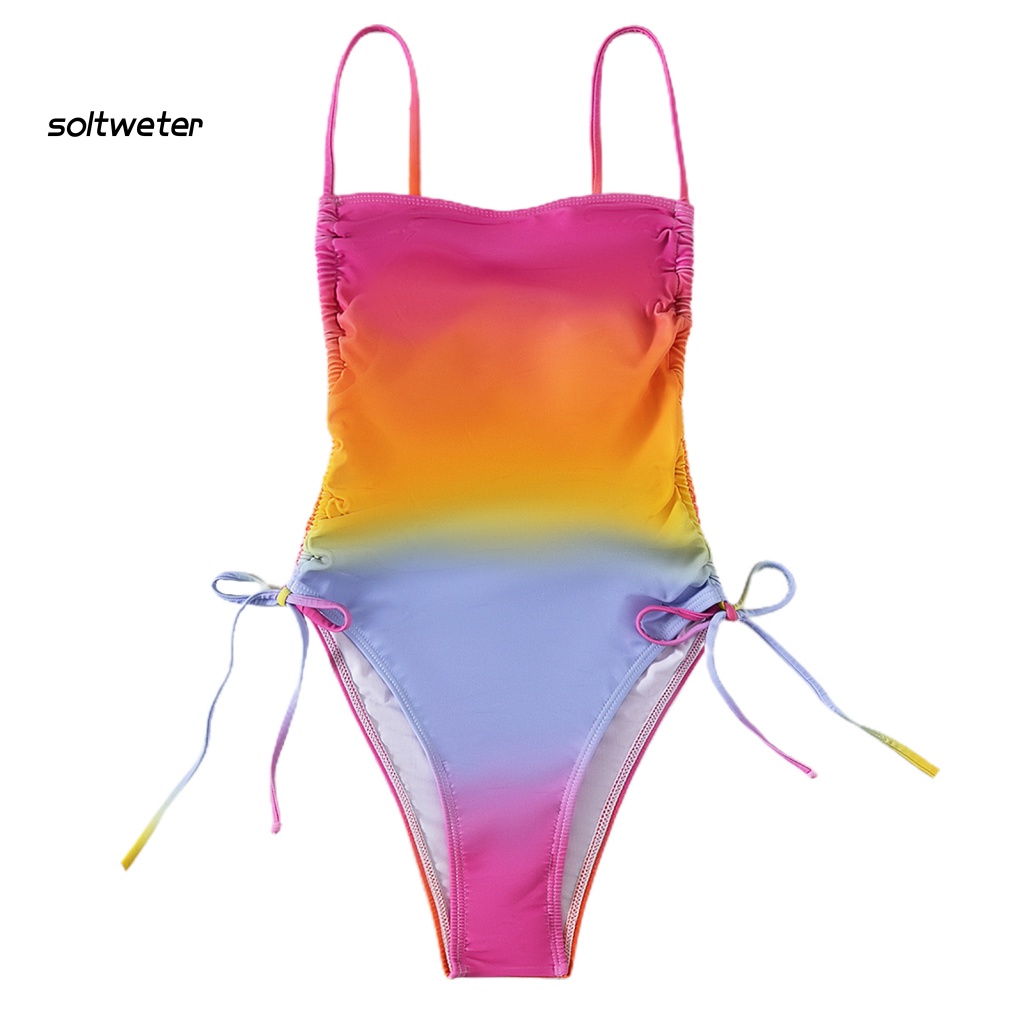 St Bộ Đồ Bơi Bikini Một Mảnh Dây Rút Màu Gradient Dành Cho Nữ