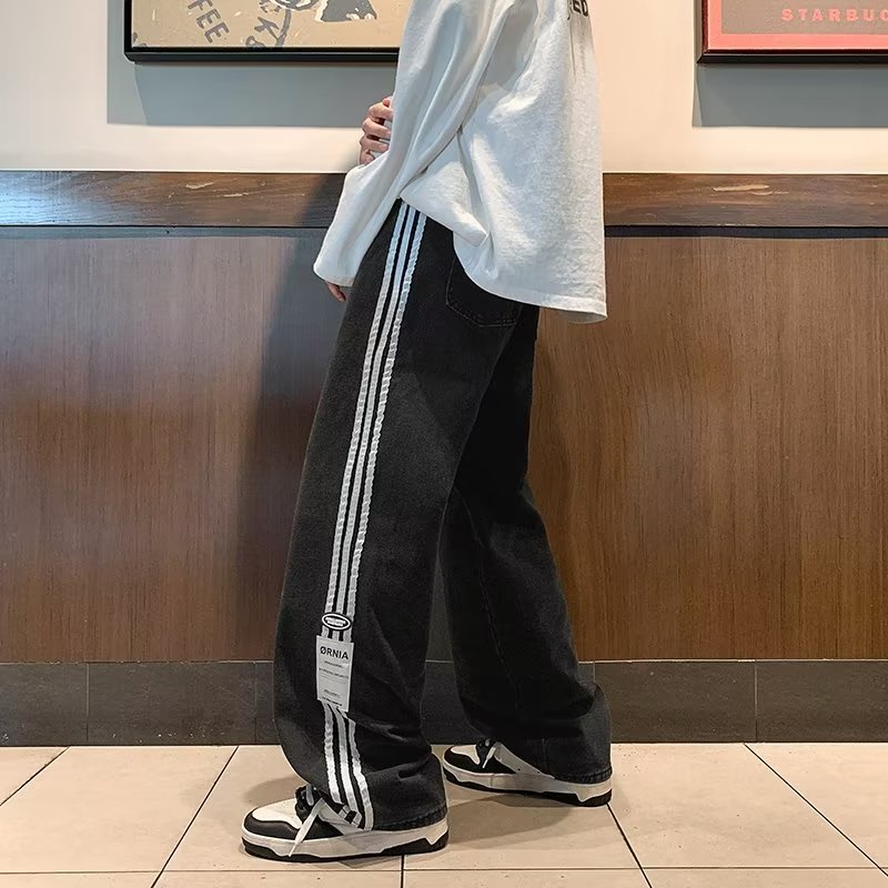 Quần Dài Ống Rộng Họa Tiết Kẻ Sọc Lót Lông Cừu Thời Trang Đường Phố Mỹ Cá Tính Cho Nam
